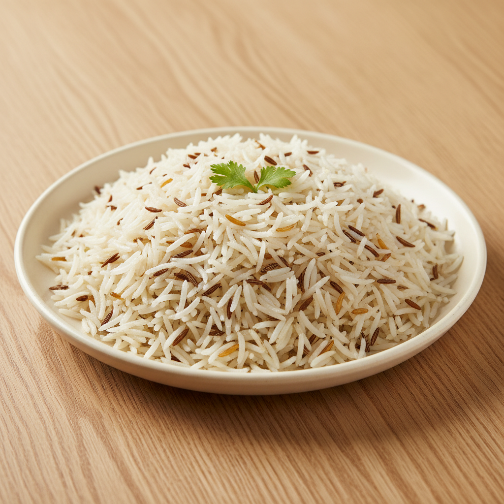 Fragrant basmati rice with golden ghee and whole spices in traditional copper vessel